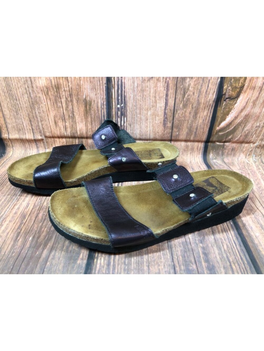 Naot Ashley Purple Leather Rhinestones Slides Sandals Womens 39 / 8 (4c53)